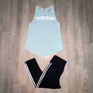 Adidas Womens Small Set. Tank racerback in ok condition and striped capris.